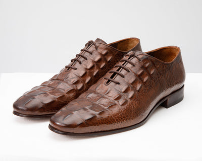 The Randor Brown Croc-Embossed Calf Leather Oxford Men Shoe
