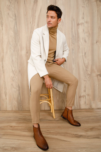 The Wellington Tan Handwoven Leather Men Boot with a Zipper Final Sale!