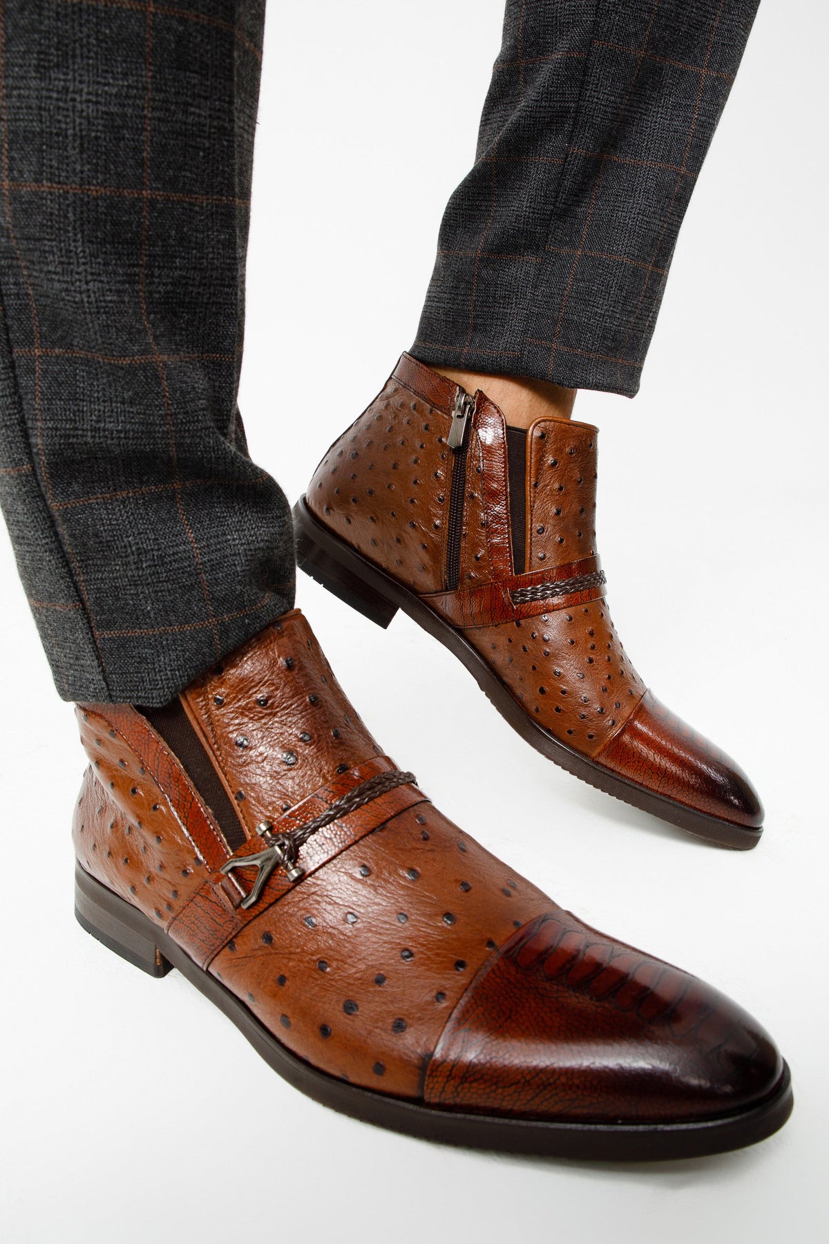 Vinci Leather The Dallas Tan Leather Bit Ankle Zip-Up Dress Men Boot – product view 13