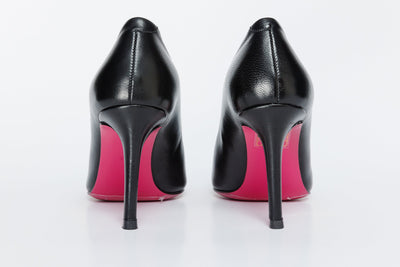 The Ege Black Leather Pump Fuchsia Sole Women Shoe