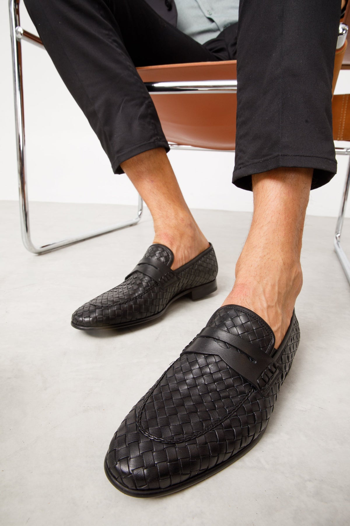 Vinci Leather The Grand Woven Leather Black  Men Shoe Penny Loafer – product view 10