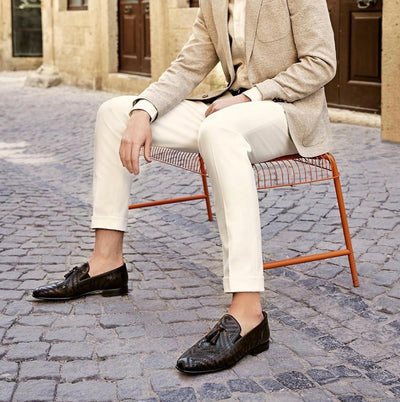 The Meram Black Leather Tassel Slip-On Loafer Men Shoe