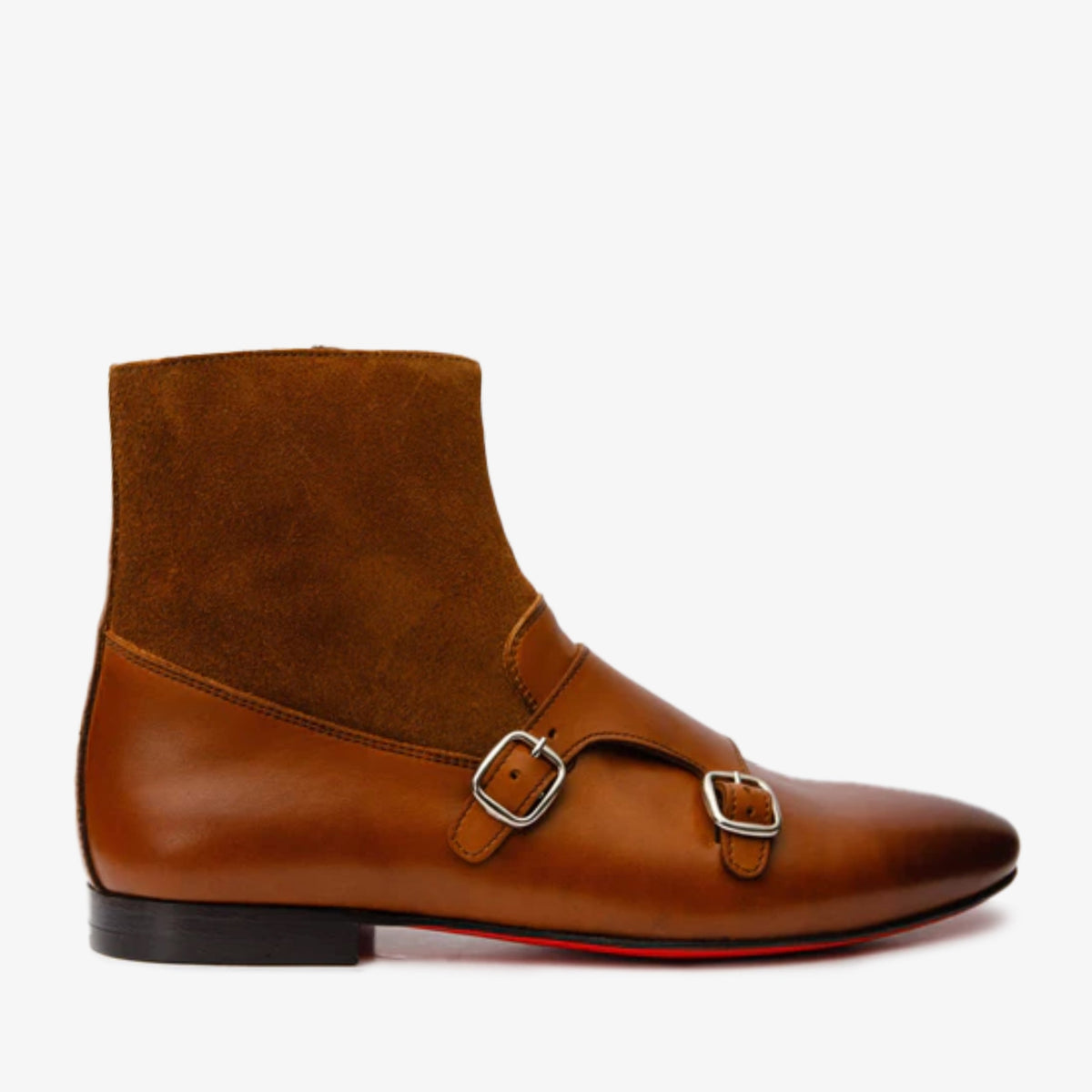Vinci Leather Preston Tan Leather & Suede Double Monk Strap Ankle Men Boot – product view 6