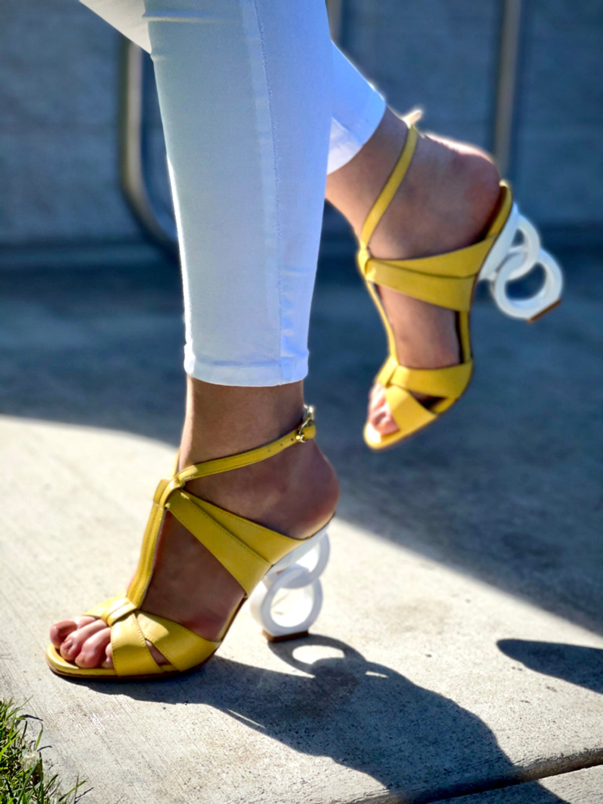 Vinci Leather The Duffryn Yellow T-Strap Leather Women Sandal – product view 11