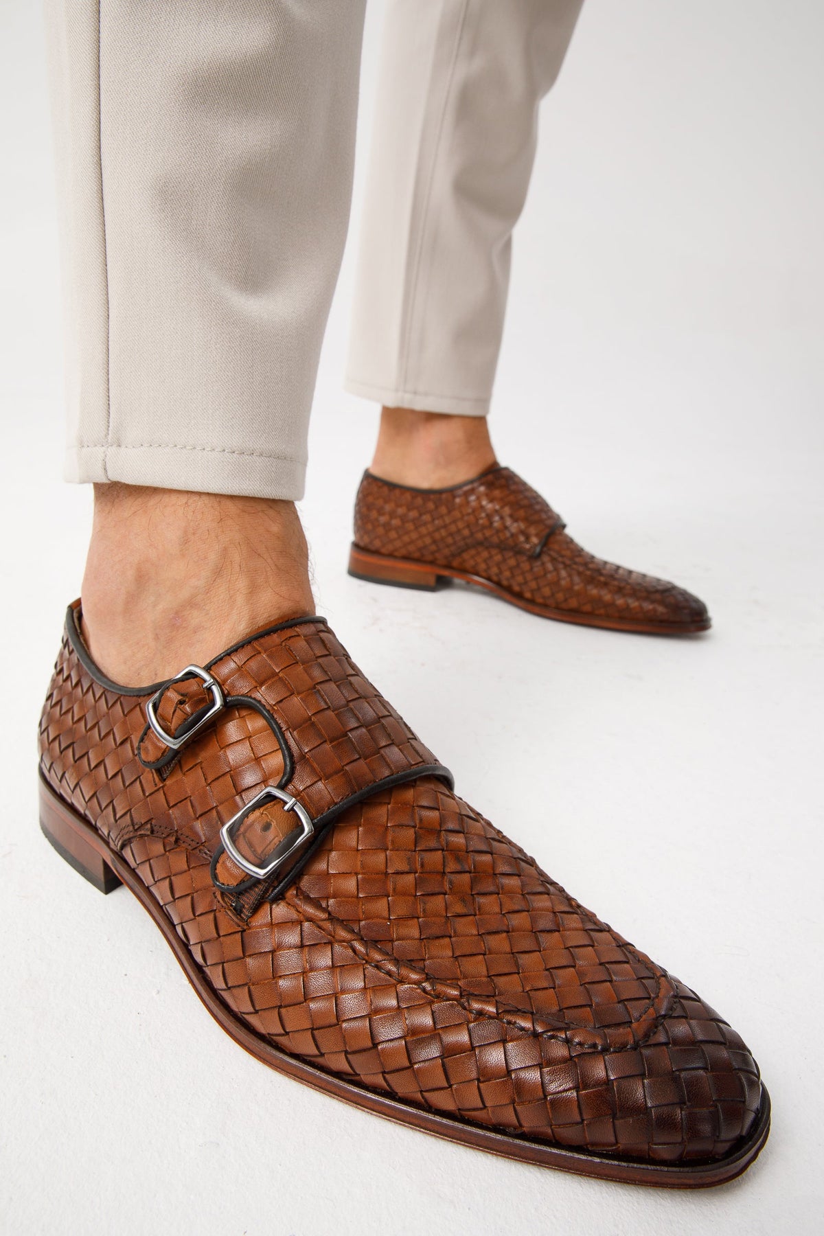 Vinci Leather The Turan Brown Woven Double Monk Strap Dress Men Shoe – product view 4