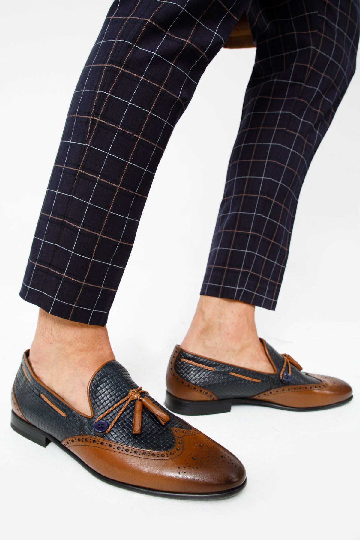Vinci Leather The Istanbul Tan & Navy Blue Leather Tassel Loafer Men Shoe – product view 10