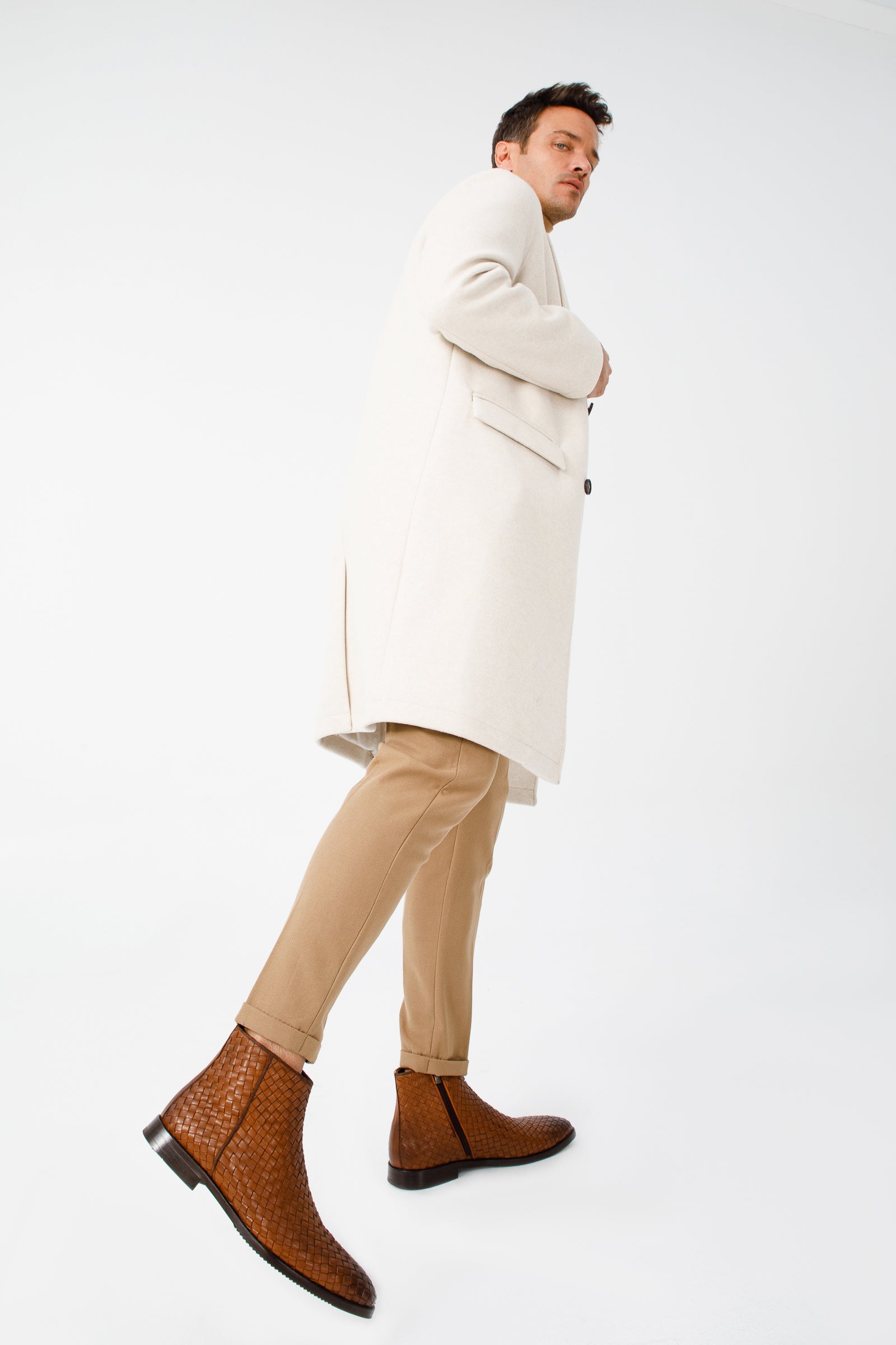 The Wellington Tan Handwoven Leather Men Boot with a Zipper Final Sale!