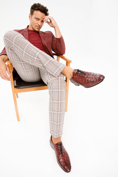 The Randor Burgundy Croc-Embossed Leather Oxford Men Shoe