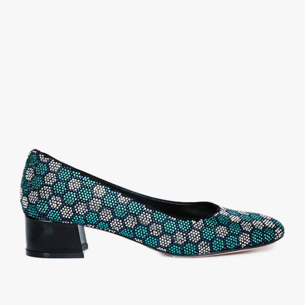Vinci Leather The Doha Turqoise Glitter Leather Block Pump Women Shoe – product view 1