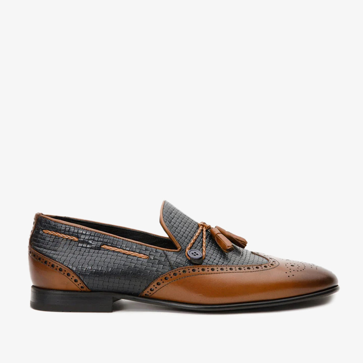 Vinci Leather The Istanbul Tan & Navy Blue Leather Tassel Loafer Men Shoe – product view 1
