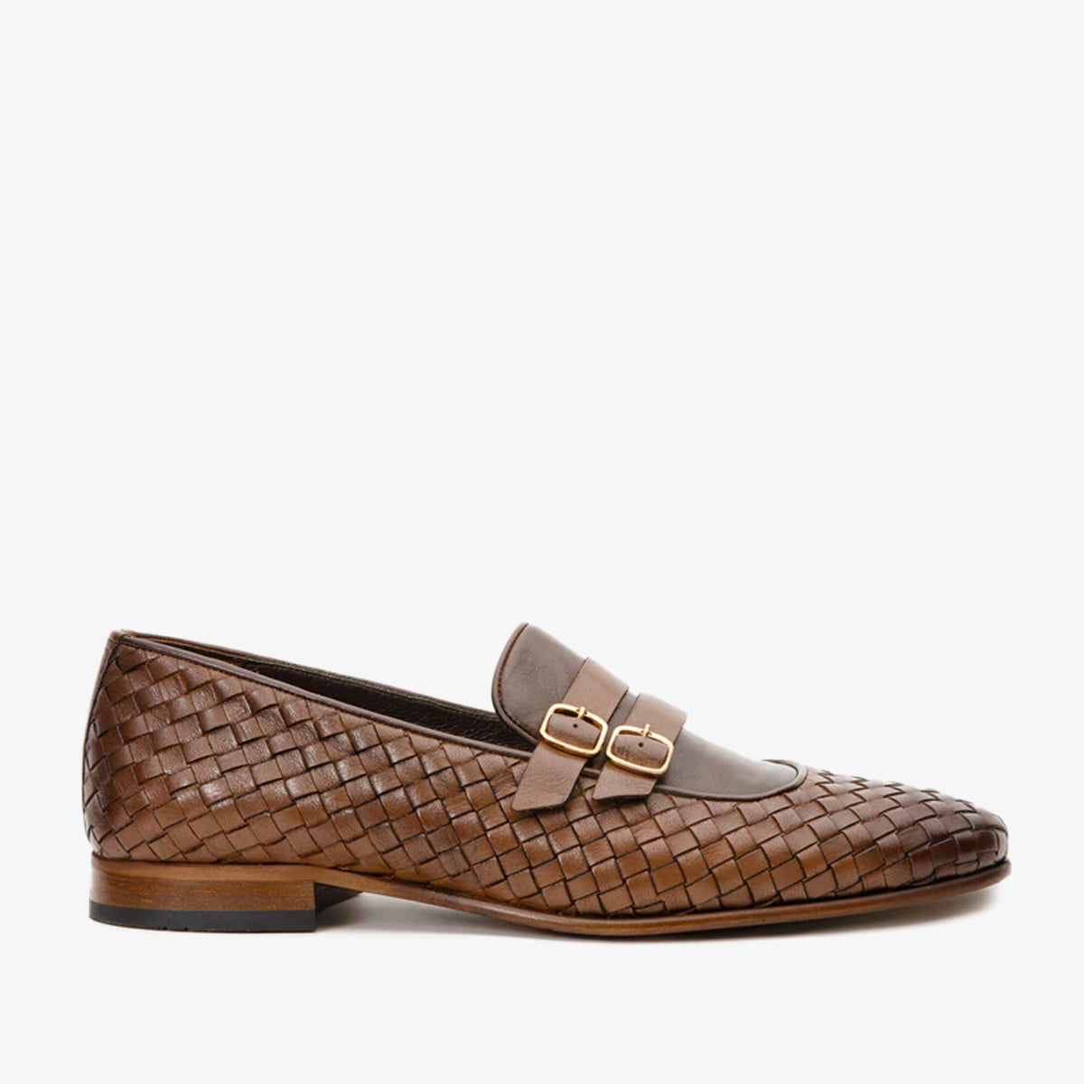 Vinci Leather The Vatra Tan Woven Double Monk Strap Men Shoe – product view 1