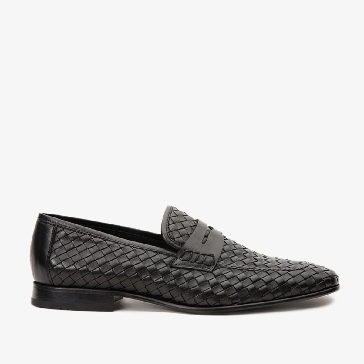 Vinci Leather The Grand Woven Leather Black  Men Shoe Penny Loafer – product view 1