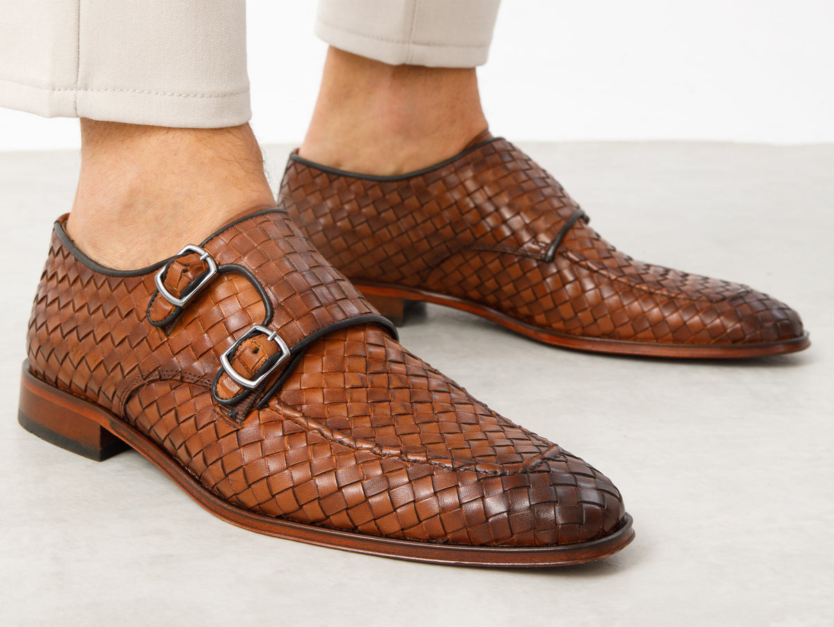 Vinci Leather The Turan Brown Woven Double Monk Strap Dress Men Shoe – product view 10