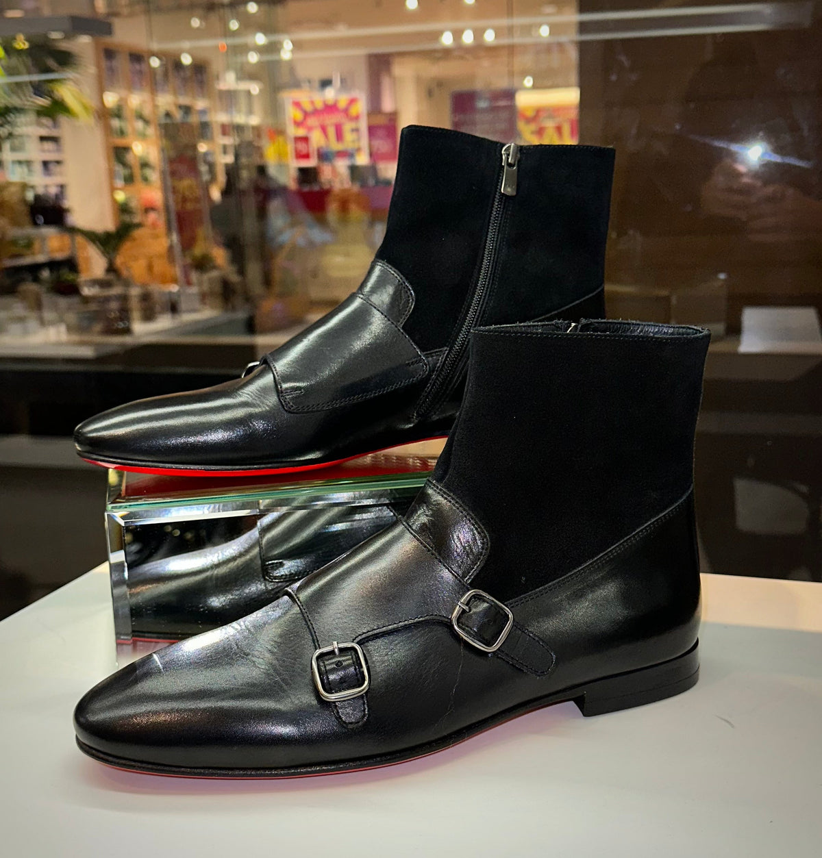 Vinci Leather Preston Black Leather & Suede Double Monk Strap Ankle Men Boot – product view 6