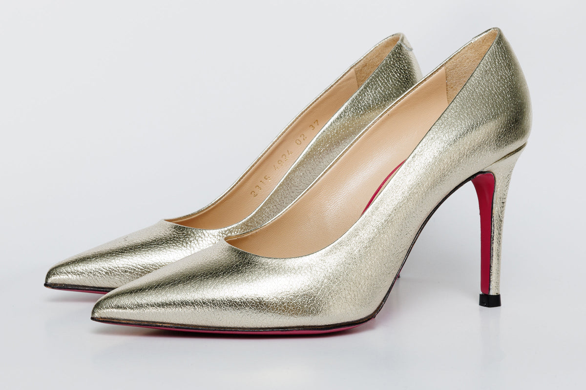 Vinci Leather The Ege Gold Leather Pump Fuchsia Sole Women Shoe – product view 2