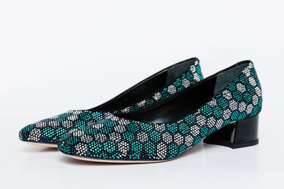 Vinci Leather The Doha Turqoise Glitter Leather Block Pump Women Shoe – product view 2