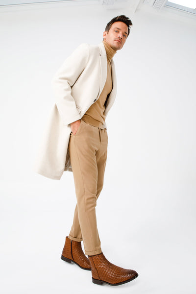 The Wellington Tan Handwoven Leather Men Boot with a Zipper Final Sale!