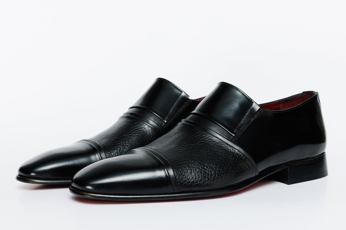 Vinci Leather The Everest Black Leather Cap Toe Dress Loafer Men Shoe – product view 2