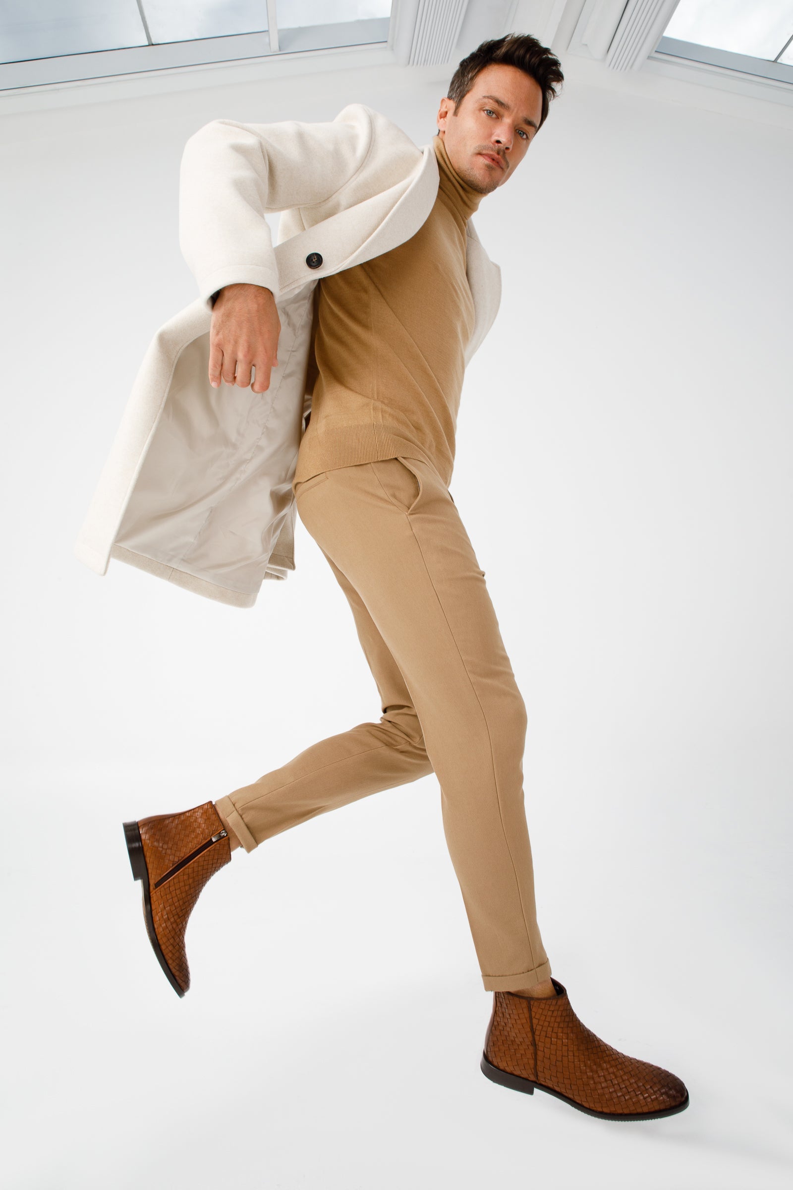 The Wellington Tan Handwoven Leather Men Boot with a Zipper Final Sale!