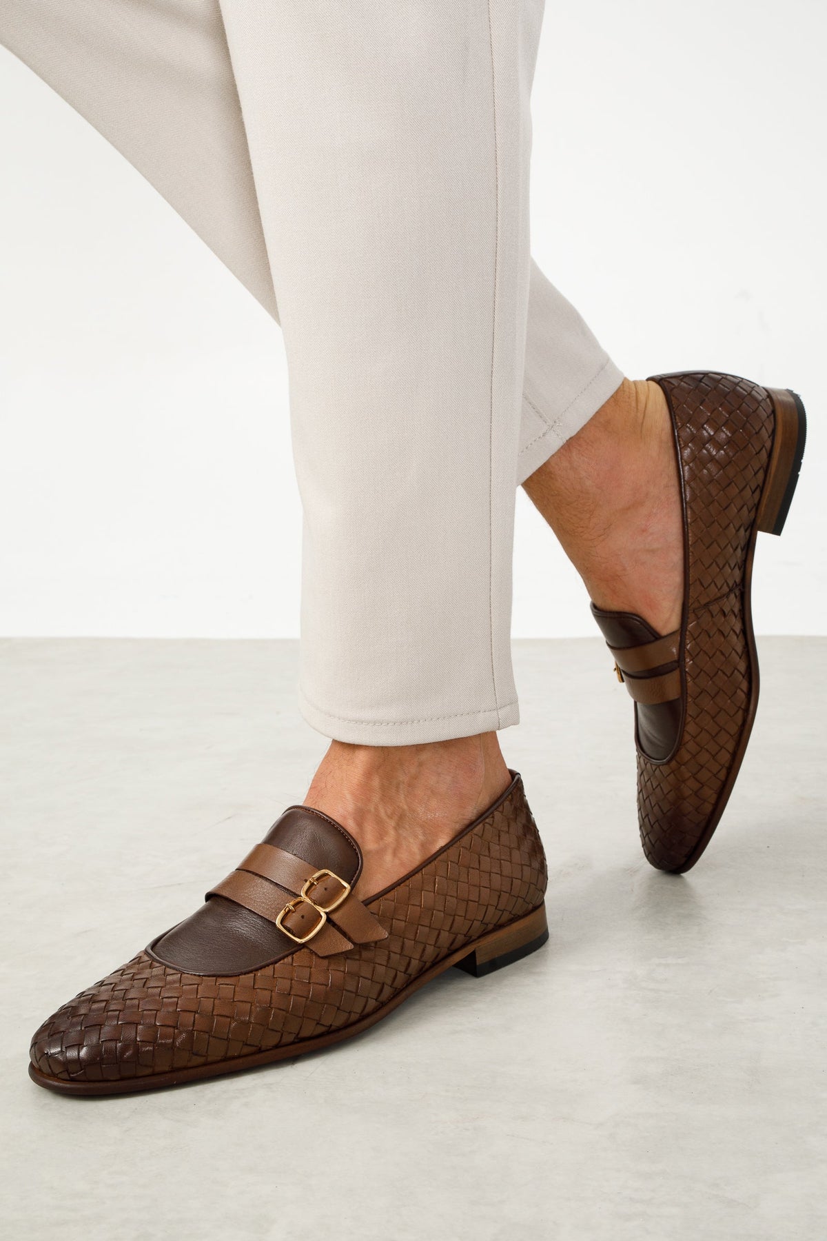 Vinci Leather The Vatra Tan Woven Double Monk Strap Men Shoe – product view 5