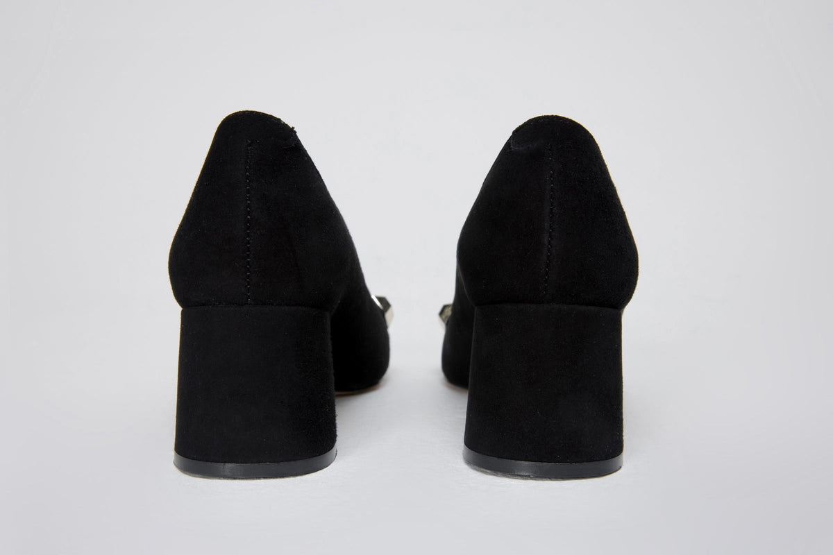 Vinci Leather The Olney Black Suede Leather Block Heel Pump Women Shoe – product view 5