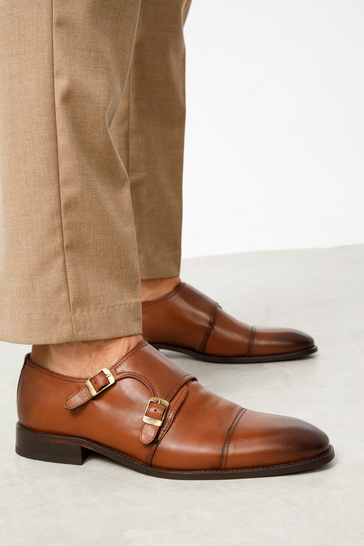 Vinci Leather The Essen Brown Cap Toe Double Monk Strap Men Shoe – product view 8