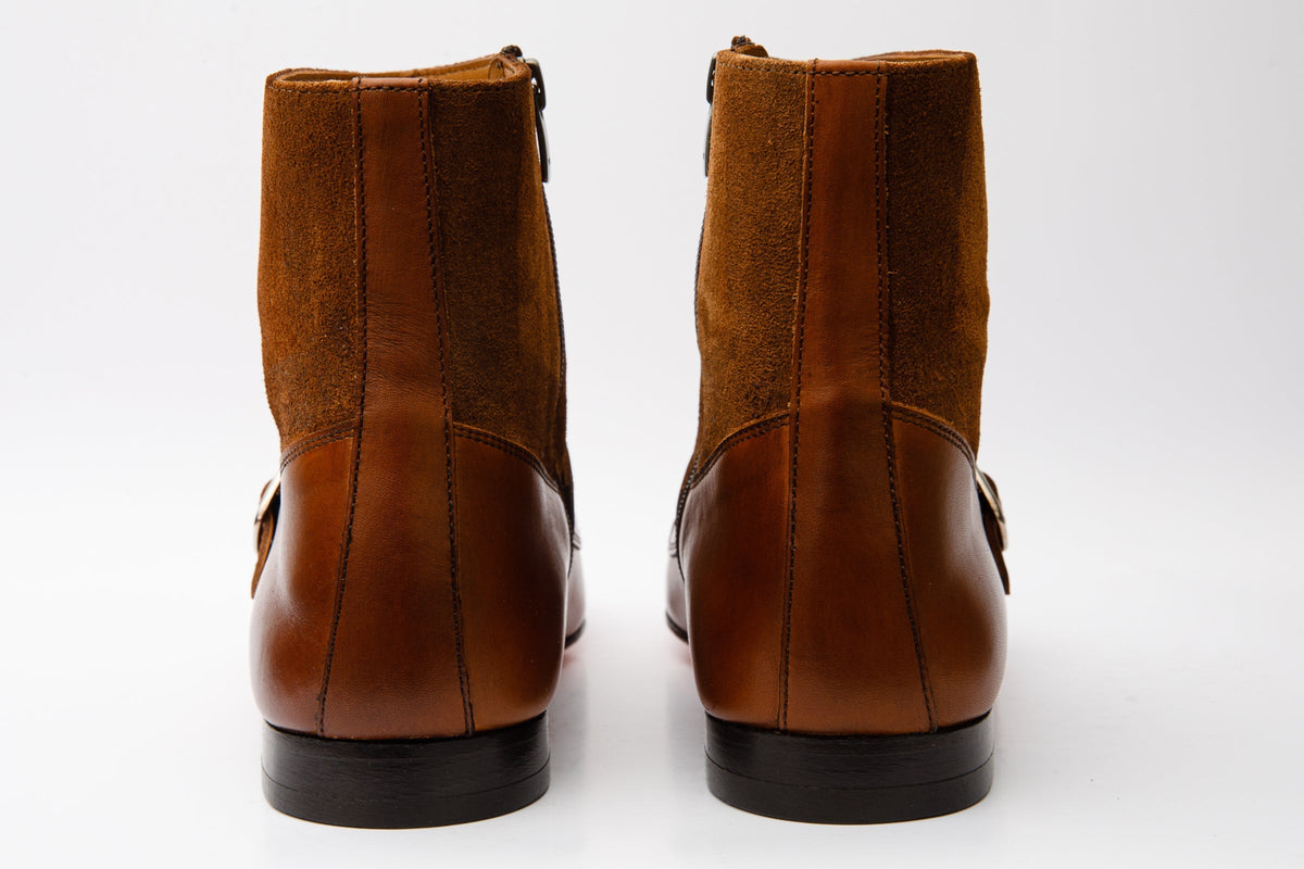 Vinci Leather Preston Tan Leather & Suede Double Monk Strap Ankle Men Boot – product view 3