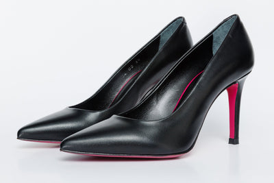The Ege Black Leather Pump Fuchsia Sole Women Shoe