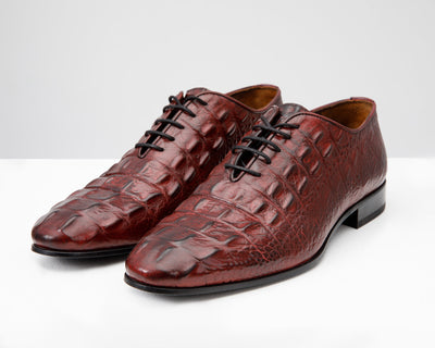 The Randor Burgundy Croc-Embossed Leather Oxford Men Shoe