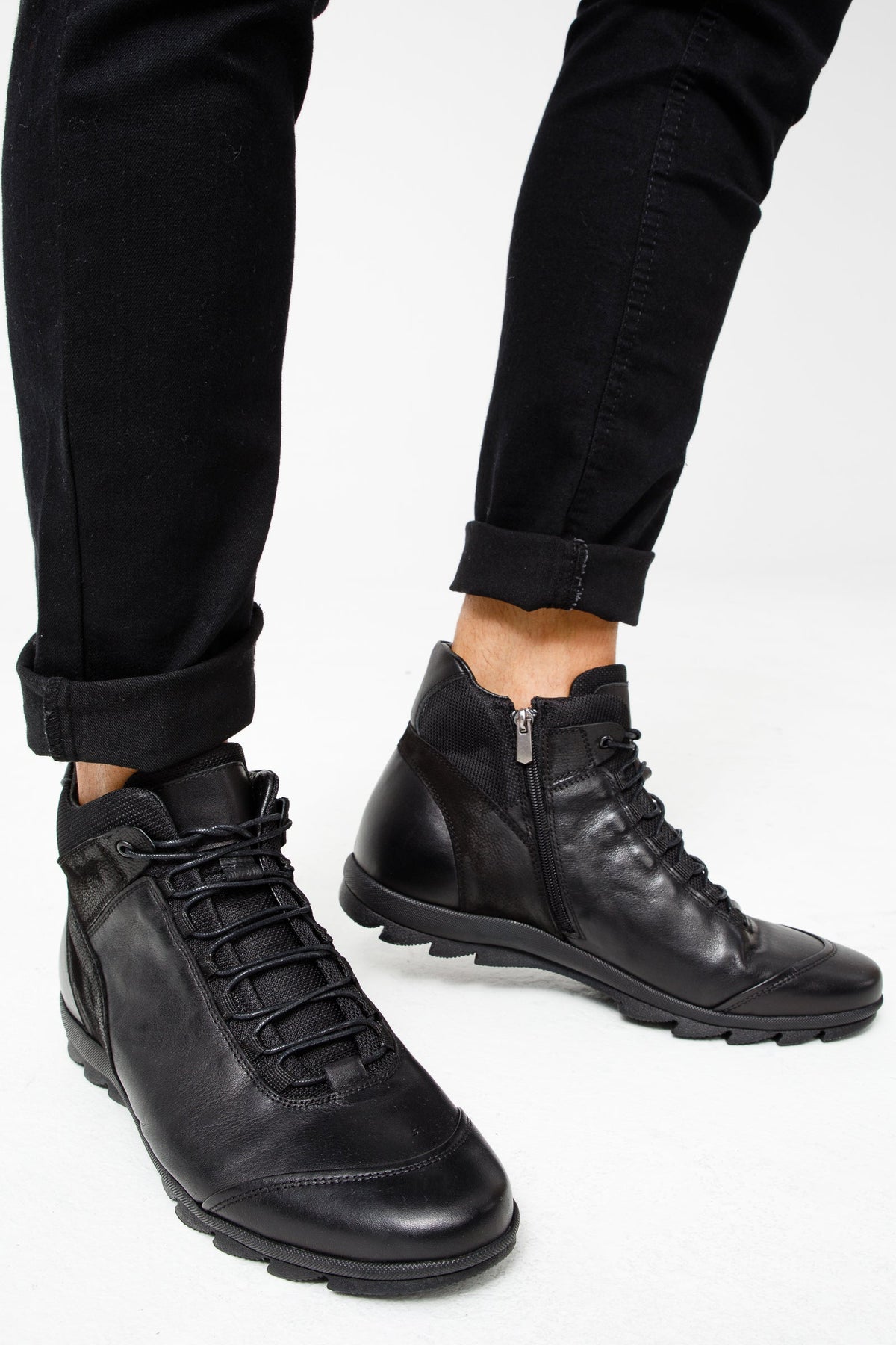 Vinci Leather The Houston Leather Black Lace-Up Casual Men Boot with a Zipper – product view 6