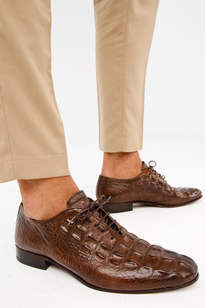 The Randor Brown Croc-Embossed Calf Leather Oxford Men Shoe