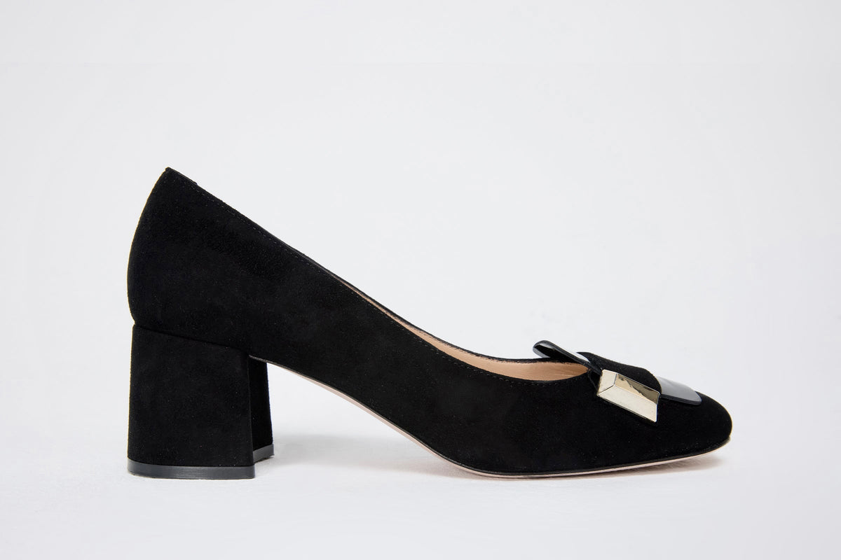 Vinci Leather The Olney Black Suede Leather Block Heel Pump Women Shoe – product view 3