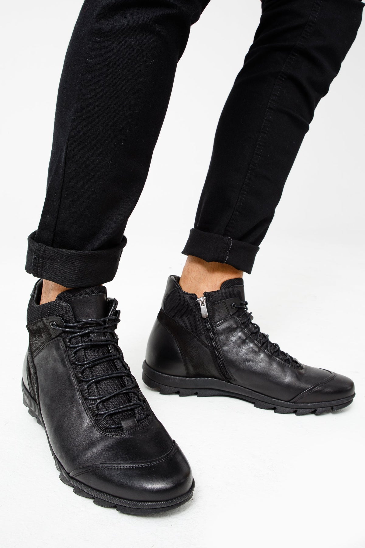 Vinci Leather The Houston Leather Black Lace-Up Casual Men Boot with a Zipper – product view 10