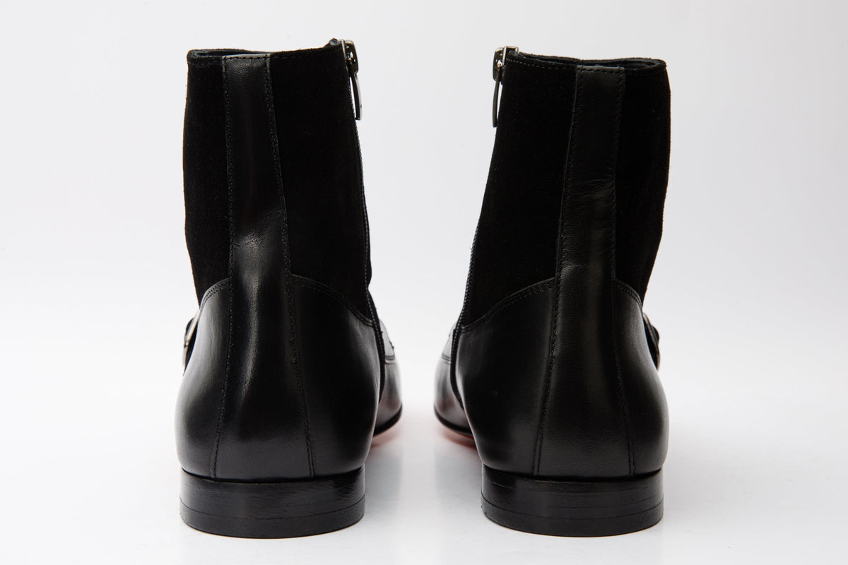 Vinci Leather Preston Black Leather & Suede Double Monk Strap Ankle Men Boot – product view 5