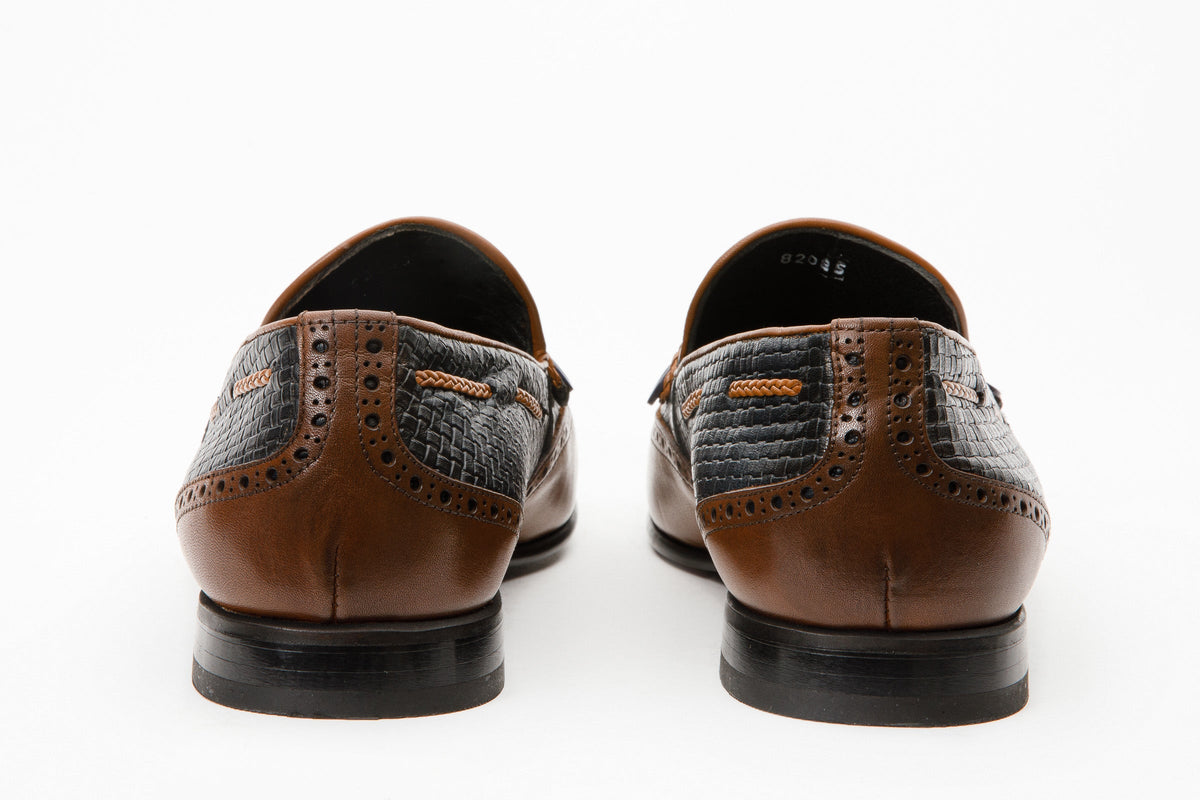 Vinci Leather The Istanbul Tan & Navy Blue Leather Tassel Loafer Men Shoe – product view 6