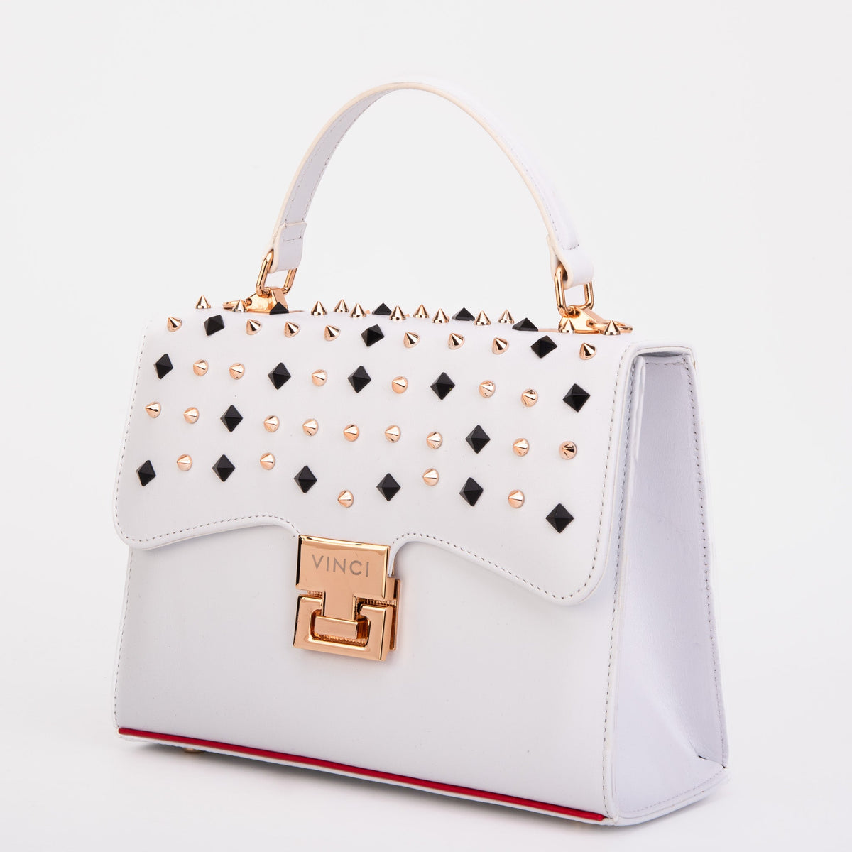 Vinci Leather The Infanta White Spike Leather Handbag – product view 1