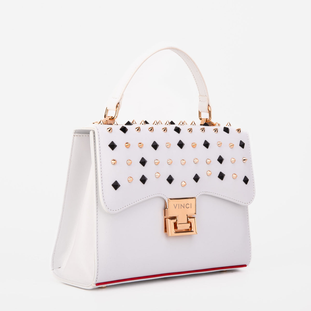 Vinci Leather The Infanta White Spike Leather Handbag – product view 2