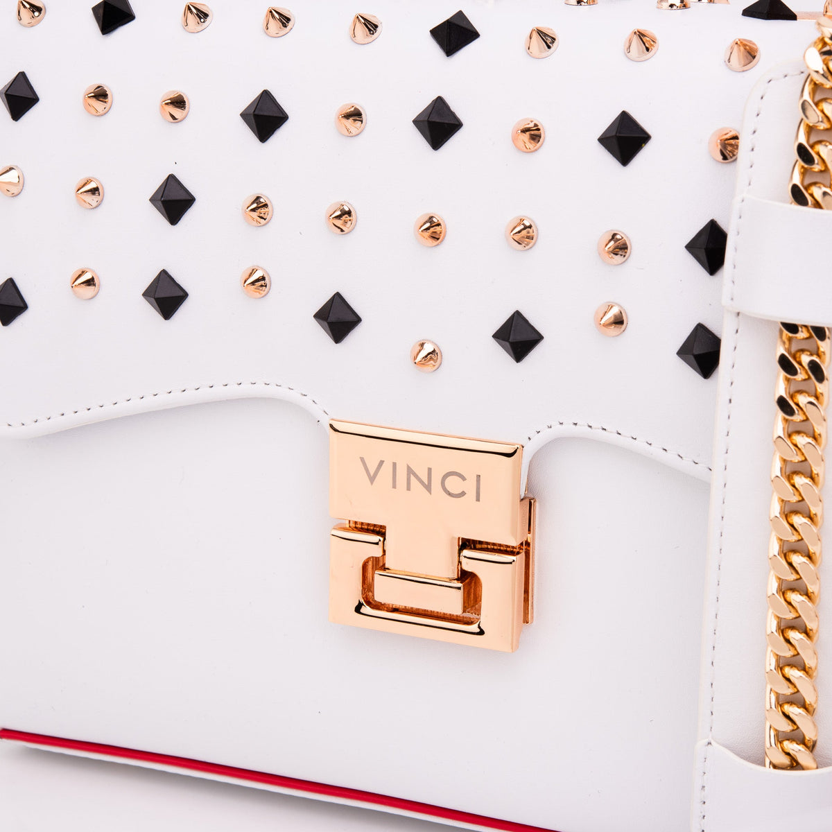 Vinci Leather The Infanta White Spike Leather Handbag – product view 4