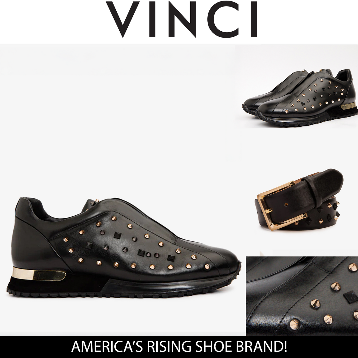 Vinci Leather The Infanta Black Spike Leather Men  Sneaker Limited Edition – product view 5