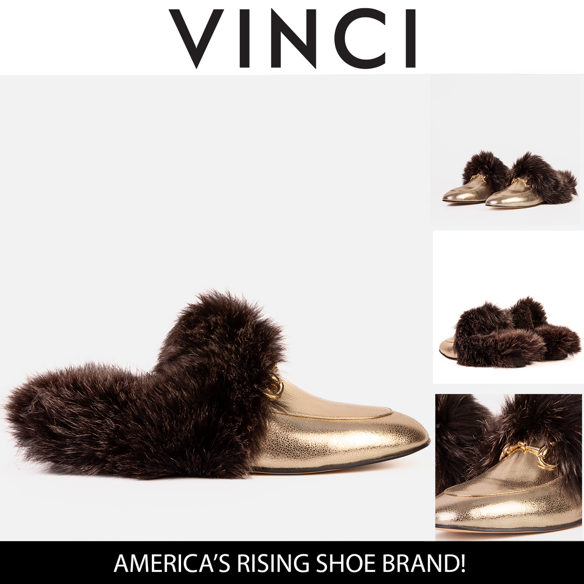 Vinci Leather The Izmir Gold Leather Natural Fur Women Slipper – product view 7