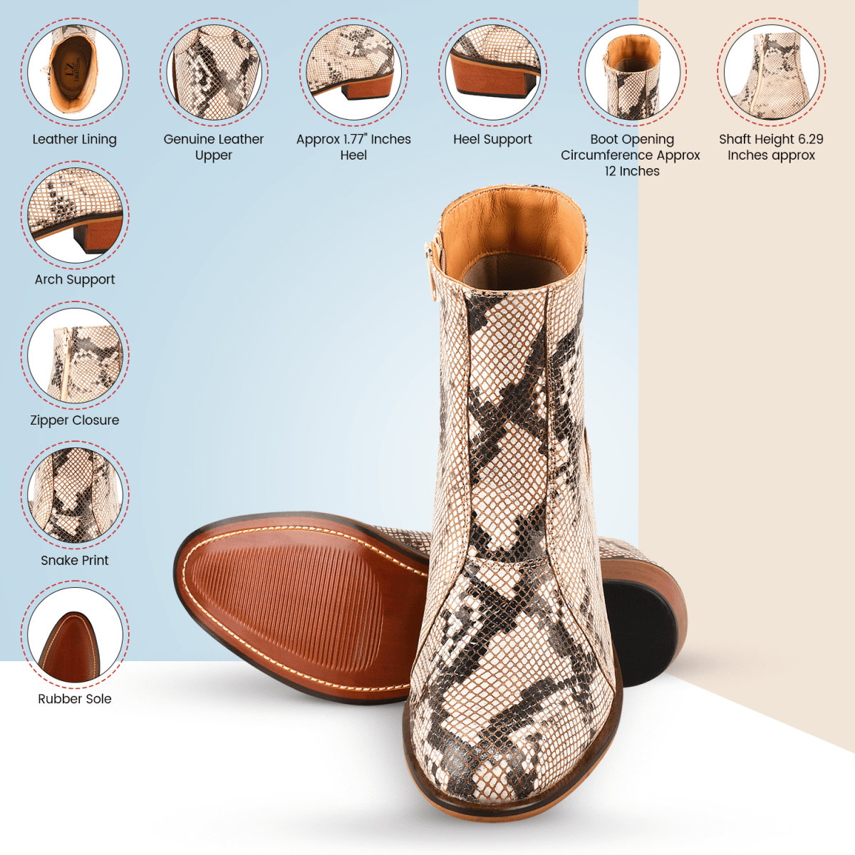 Liberty Zeno Jazzy Jackman Leather Print Ankle Length Boots