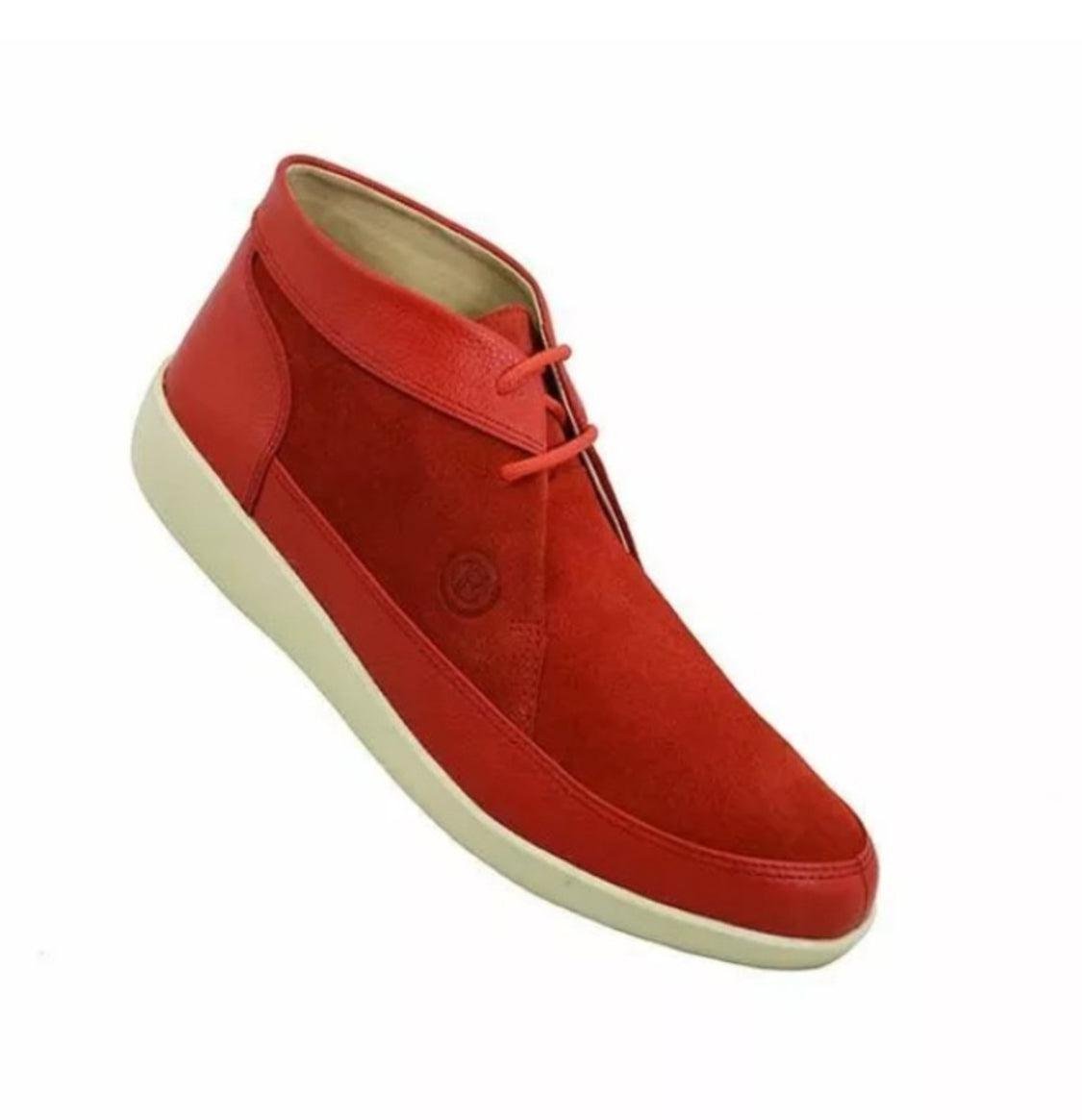 Johnny Famous Bally Style Central Park Men’s High Tops – Red Suede and Leather – Vintage 80s Vibe