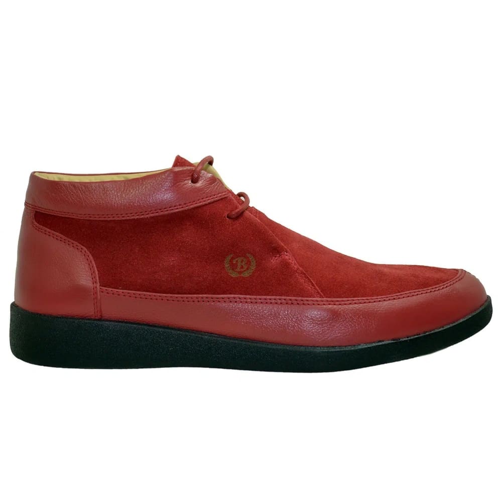 Johnny Famous Bally Style Central Park Men’s High Tops – Red Suede and Leather with Black Sole – Vintage 80s Vibe