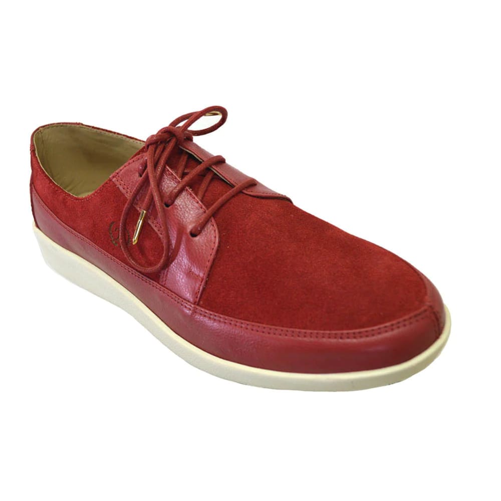 Johnny Famous Bally Style Park West Men’s Low Tops – Red Suede and Leather – Vintage 80s Vibe