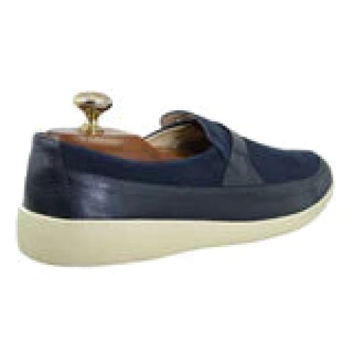 Johnny Famous Bally Style Tribeca Men’s SlipOns – Navy Blue Suede and Leather – Vintage 80s Vibe