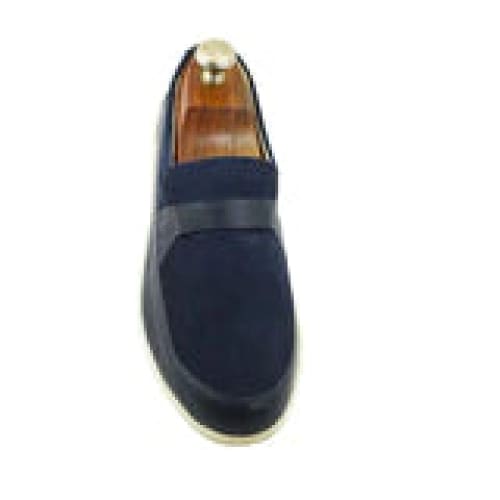 Johnny Famous Bally Style Tribeca Men’s SlipOns – Navy Blue Suede and Leather – Vintage 80s Vibe