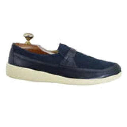 Johnny Famous Bally Style Tribeca Men’s SlipOns – Navy Blue Suede and Leather – Vintage 80s Vibe