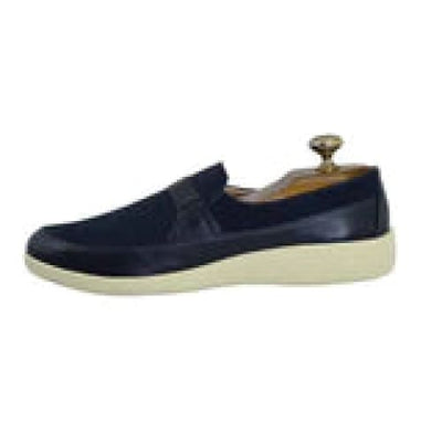 Johnny Famous Bally Style Tribeca Men’s SlipOns – Navy Blue Suede and Leather – Vintage 80s Vibe