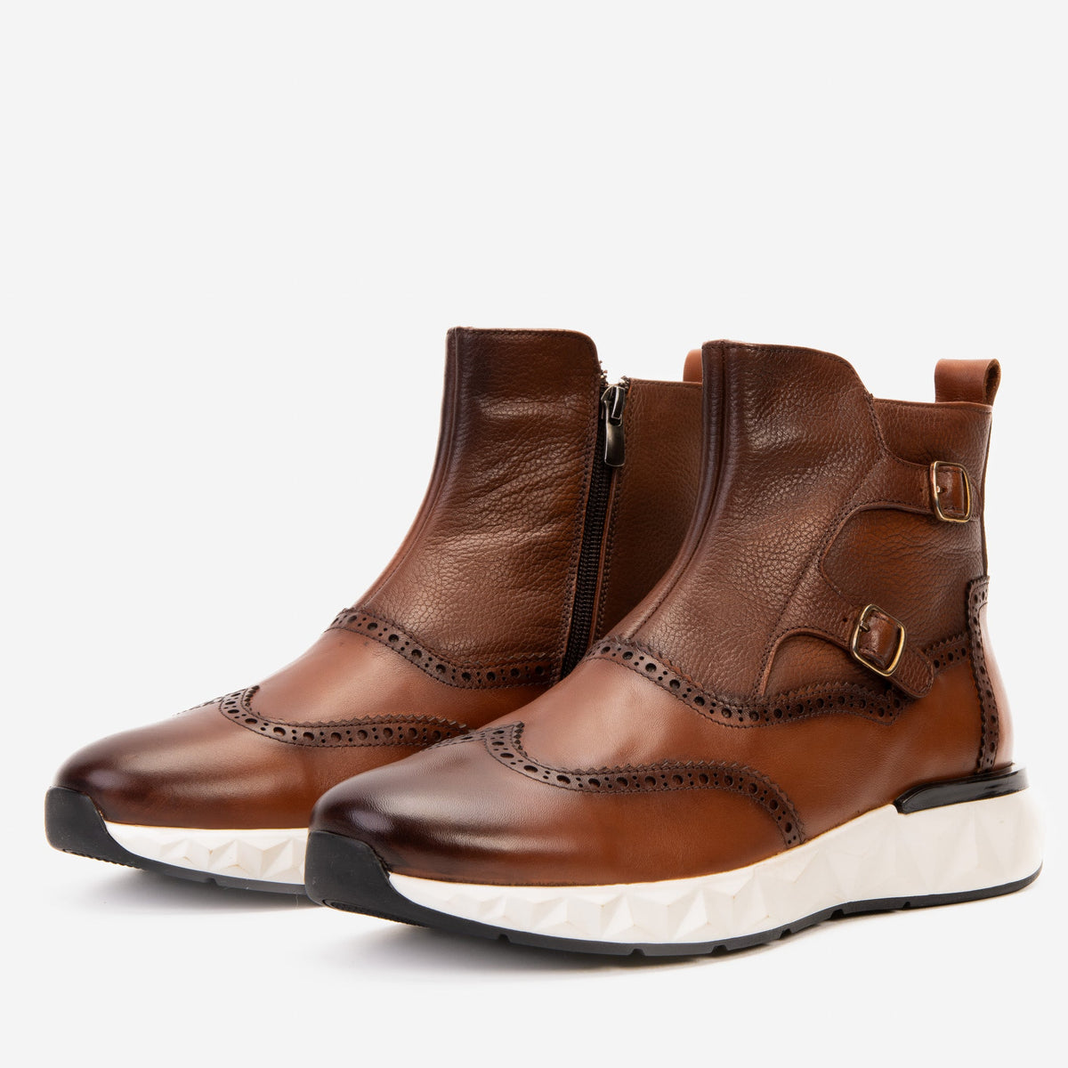 Vinci Leather The Stealth Wingtip Buckle Tan Leather Men Boot – product view 2