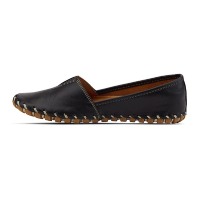 Spring Step Kathaleta women's black slip-on shoe, left-facing side view